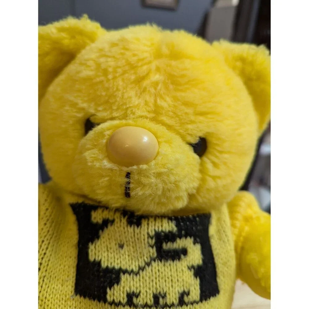 Fairview International Taiwan R.O.C yellow teddy bear w/ knitted dog sweater 12
